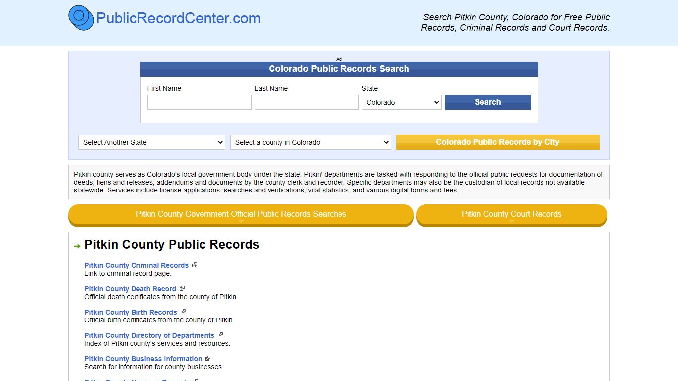 Pitkin County Colorado Free Public Records - Court Records - Criminal ...